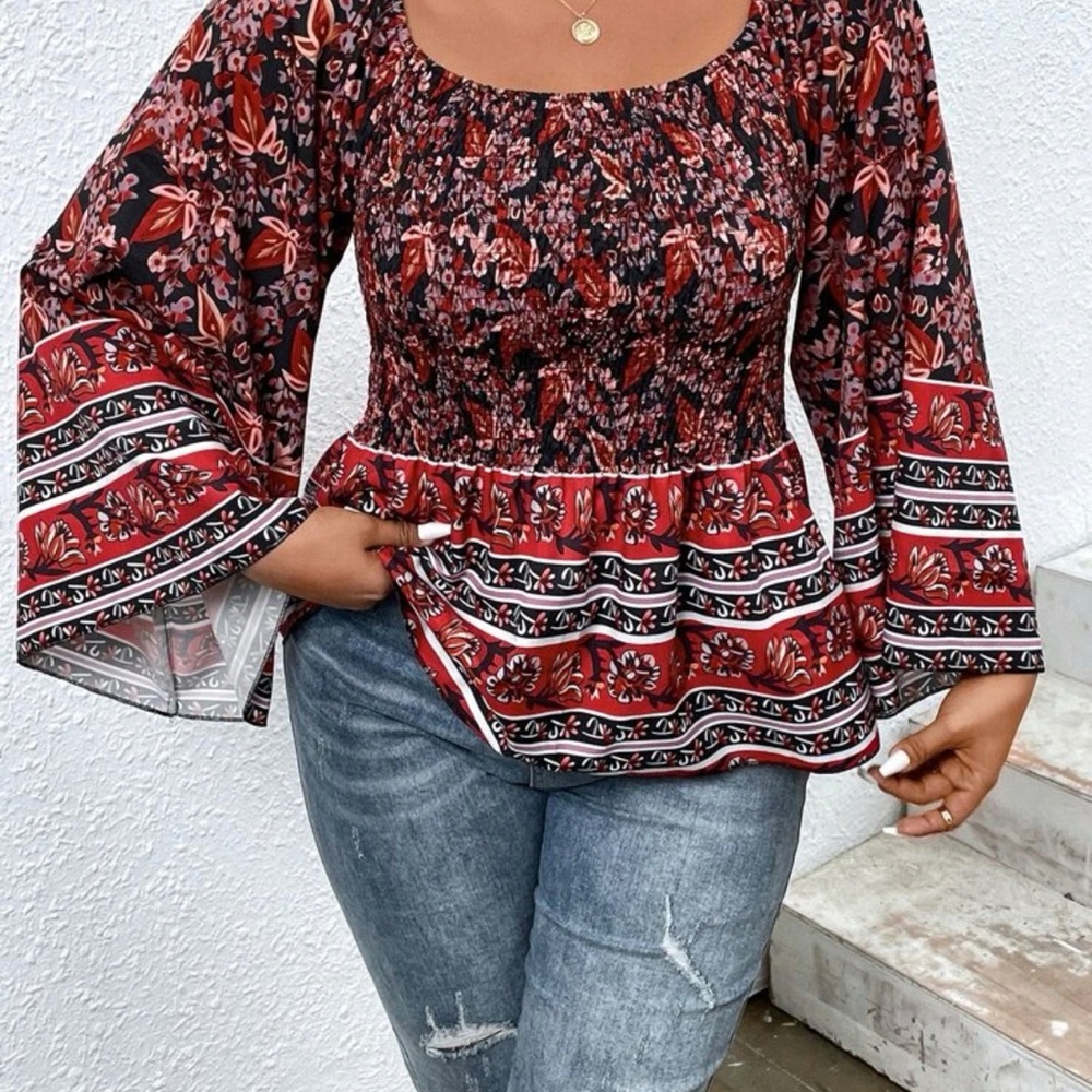 Shein VCAY Plus Floral Print Flounce Sleeve Peplum Blouse (in bag - never worn).